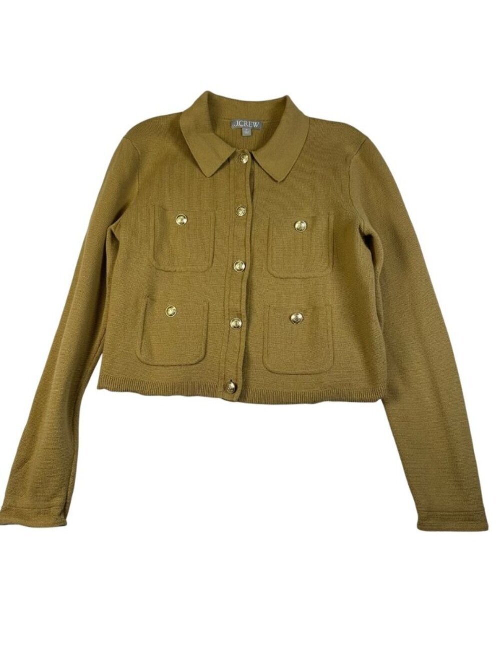 J.Crew Patch Pocket Sweater Lady Jacket Cotton Honey Brown Preppy Medium Crest
